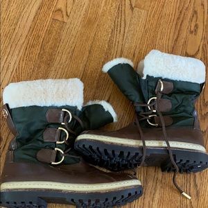 Tory Burch Shearling and Leather Duck Boots